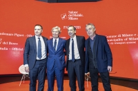 Da sinistra: Emanuele Orsini, presidente Federlegnoarredo; Claudio Luti, presidente del Salone del Mobile; Giuseppe Sala, sindaco di Milano; Stefano Boeri, presidente della Triennale di Milano 