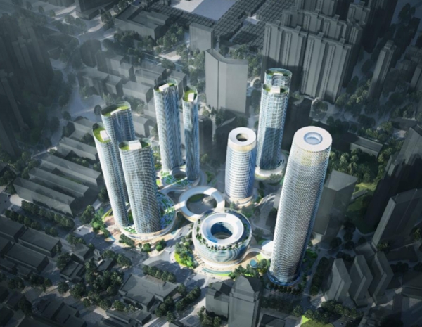 Un rendering architettonico del nuovo Centro di Ricerca e Sviluppo a Chang'an di Oppo